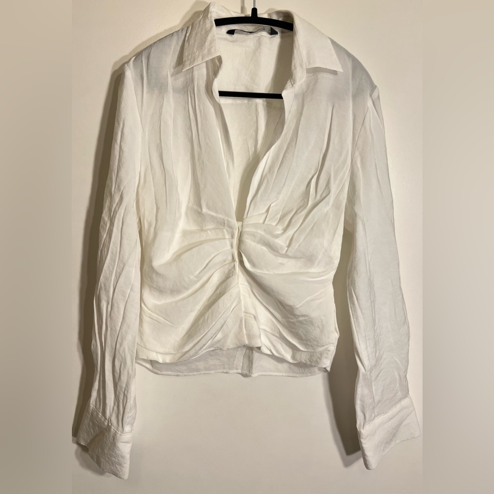 Zara White Ruched Blouse